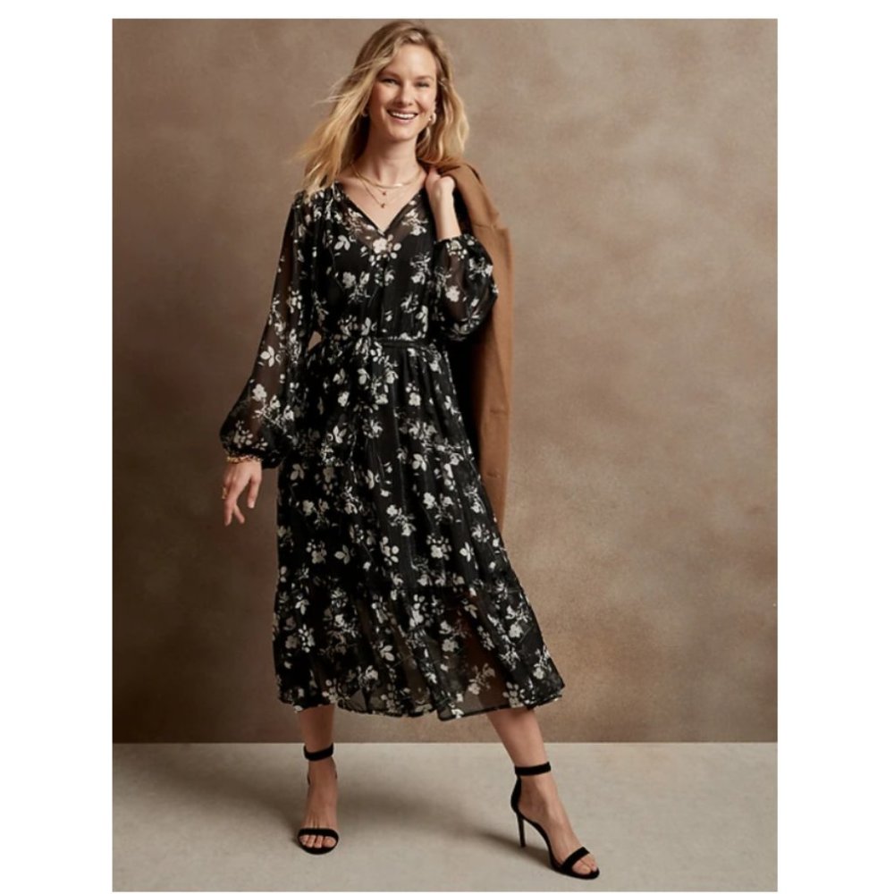 Banana Republic Factory Black Floral Maxi Dress